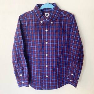 Janie and Jack Long Sleeve Cotton Plaid Button Down Shirt - Burgundy/Blue - 4